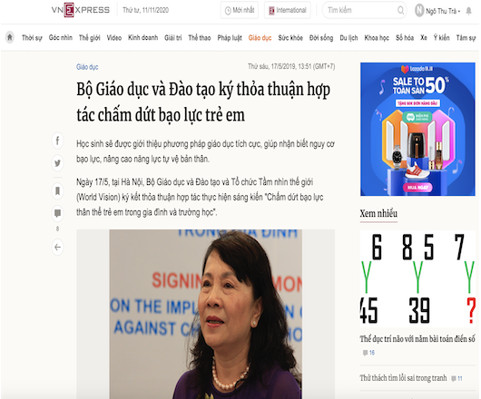 Bộ Giáo dục và Đào tạo ký thỏa thuận hợp tác chấm dứt bạo lực trẻ em với tổ chức World Vision Việt Nam