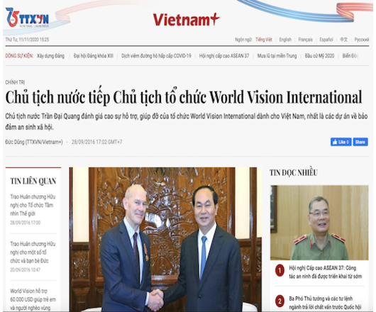 Chủ tịch nước tiếp Chủ tịch tổ chức World Vision International