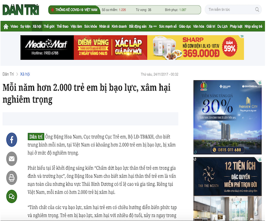 Mỗi năm hơn 2.000 trẻ em bị bạo lực, xâm hại nghiêm trọng