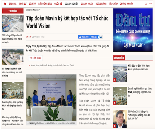 Tập đoàn Mavin ký kết hợp tác với Tổ chức World Vision