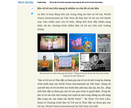 World Vision nỗ lực lấy trẻ em làm trung tâm trong công tác bảo vệ trẻ em trên môi trường mạng