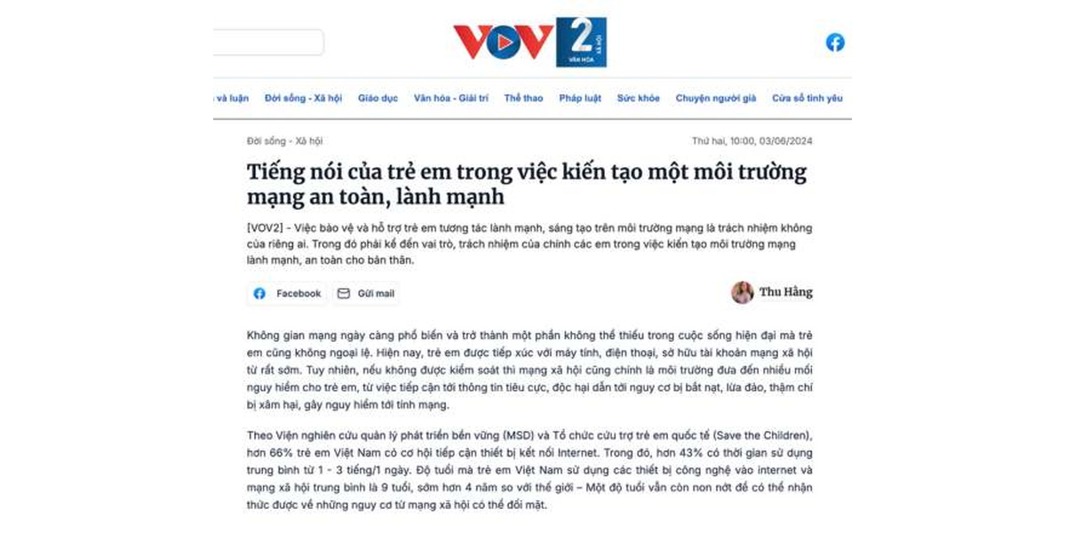 Tiếng nói của trẻ em trong việc kiến tạo một môi trường mạng an toàn, lành mạnh